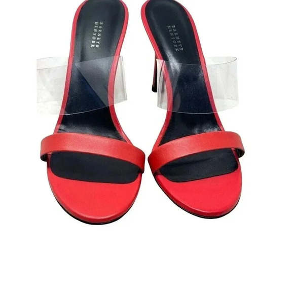 Barneys New York Red leather  & Clear PVC slide mule sandals size 38.5 8.5 new - Picture 3 of 8